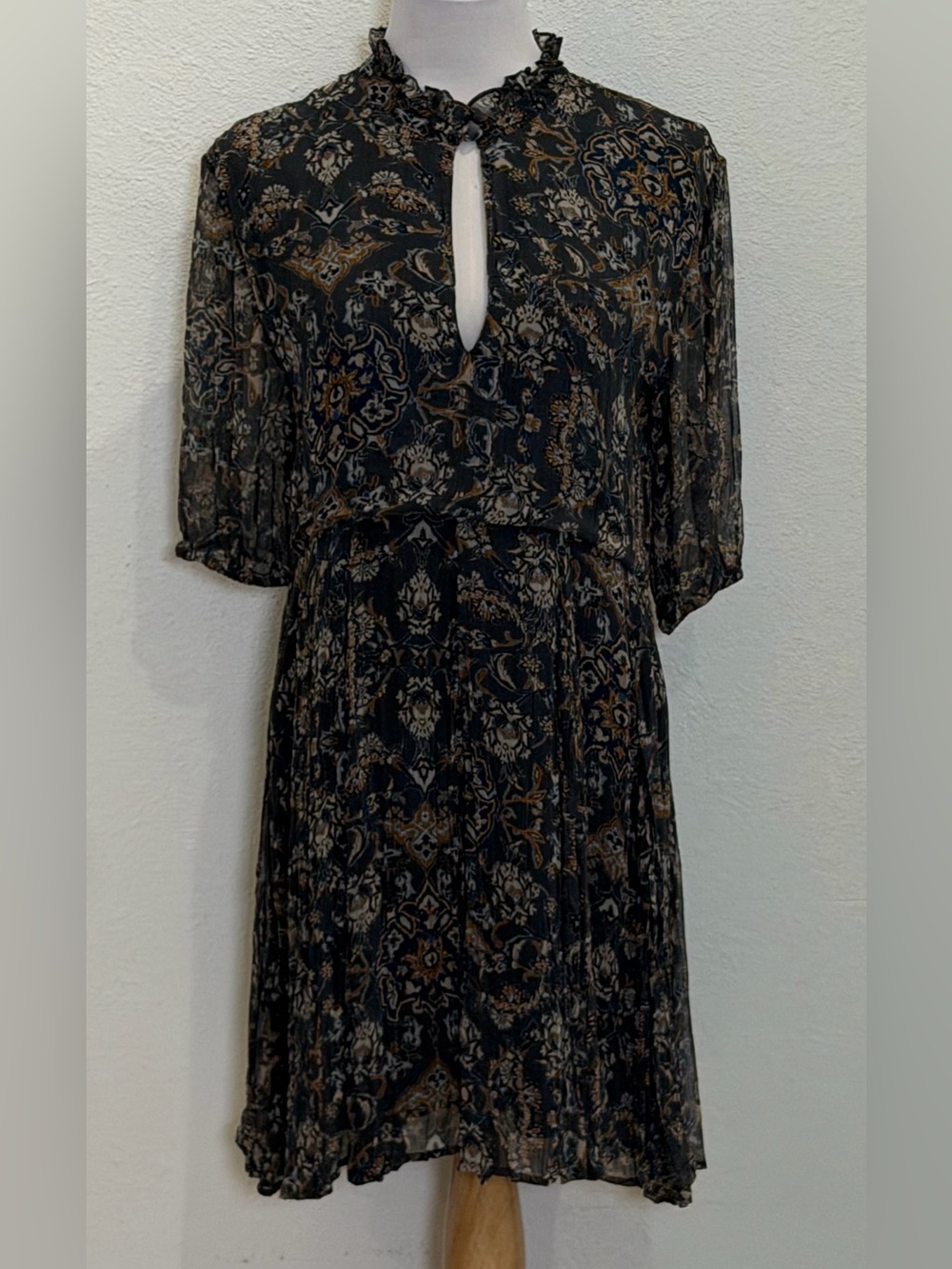 Hannah Artwear Gaia Mini Dress 1 (US 4) Boho Floral Paisley Ruffle *NO Belt*